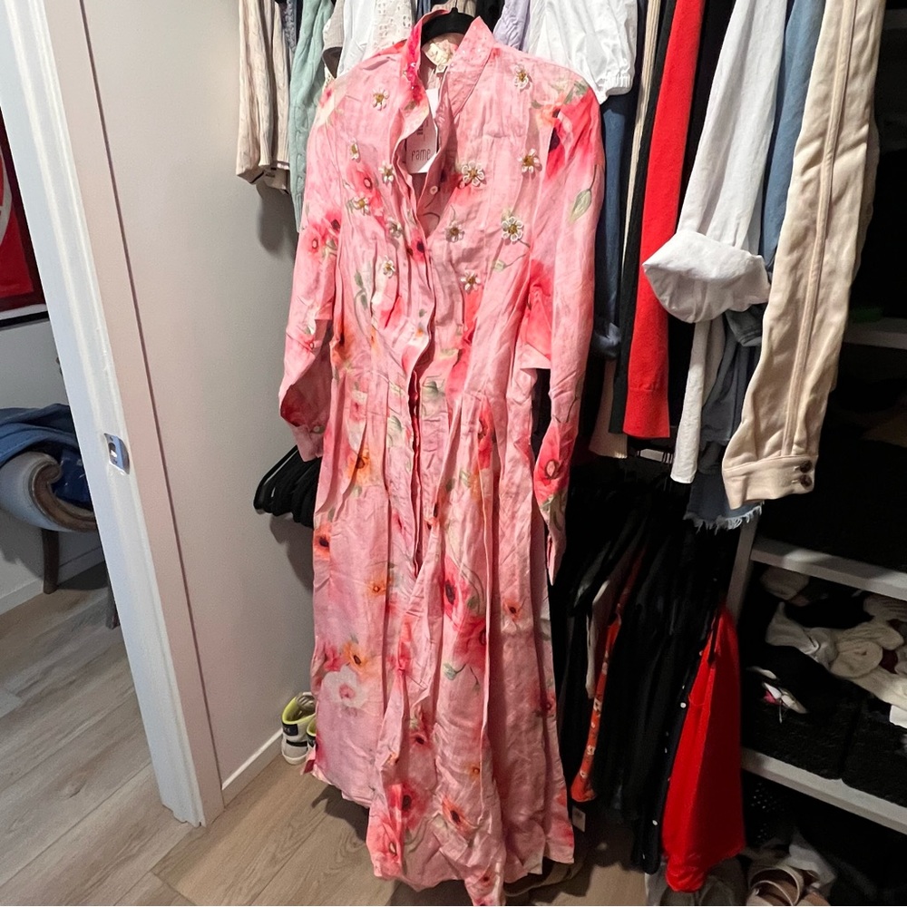 Floral Pink Embroidered Maxi Dress